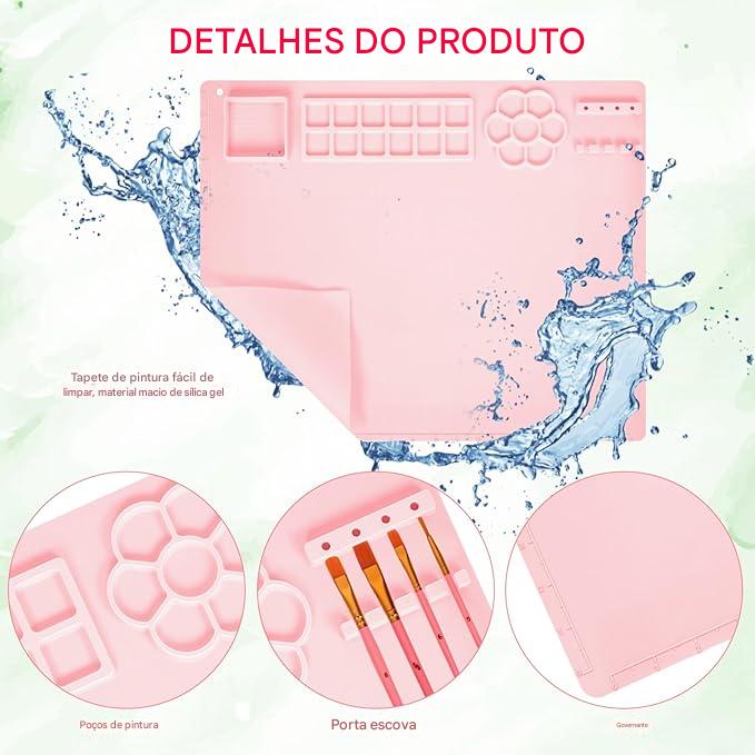 Kit Pintura - Tapete de Silicone + Pinceis + Limpador de Pinceis