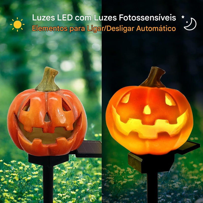 Kit Luminária Solar Abóbora Decorativa - Halloween