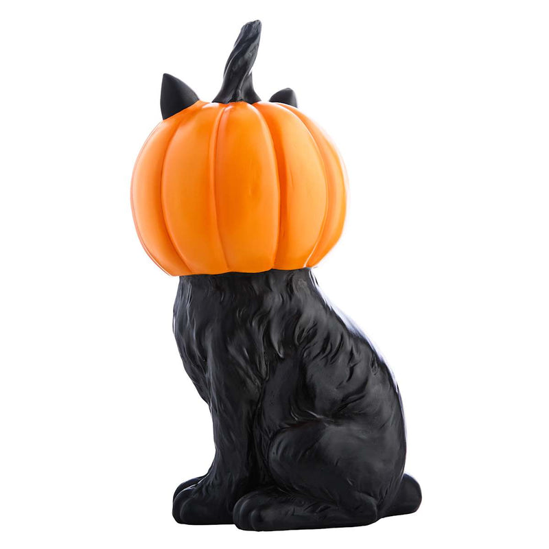🎃 Gato Sentado com Rosto de Abóbora com LED  – Happy Haunting