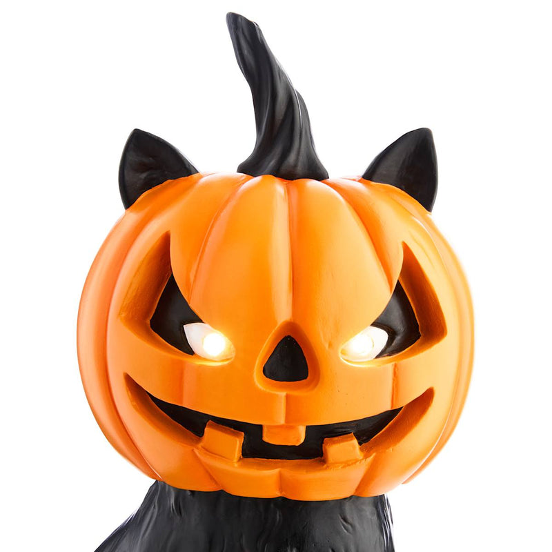 🎃 Gato Sentado com Rosto de Abóbora com LED  – Happy Haunting